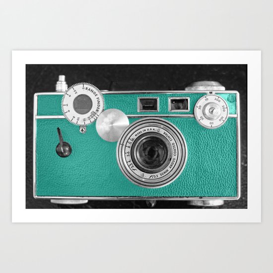 Teal retro vintage phone Art Print