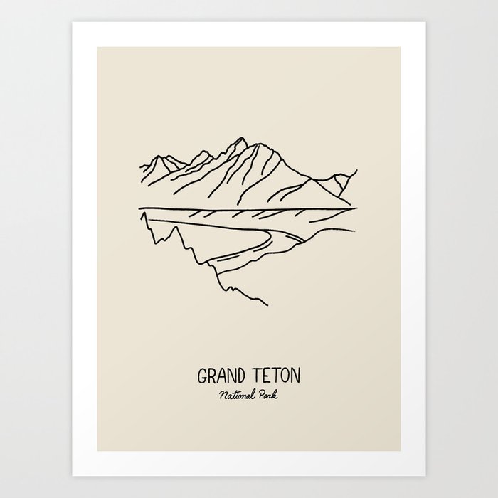 Grand Teton National Park Black on Cream Art Print