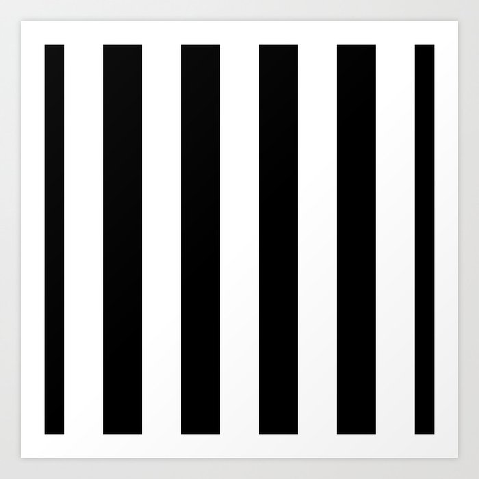 Midnight Black and White Vertical Cabana Tent Stripes Art Print