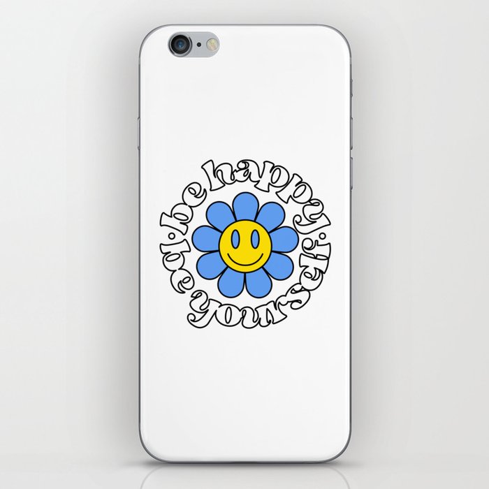 Smiling flower with phrase Be happy, Be yourself iPhone Skin