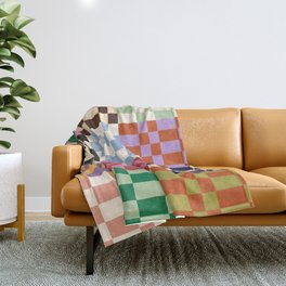 Retro 70s Colorful Patchwork Checkerboard Throw Blanket