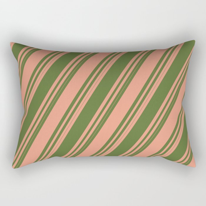 Dark Salmon and Dark Olive Green Colored Striped/Lined Pattern Rectangular Pillow