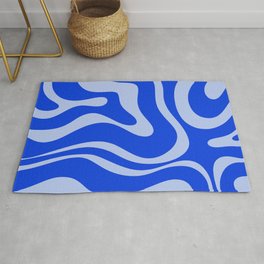 Retro Modern Liquid Swirl Abstract Pattern Square Royal Blue and Light Blue Area & Throw Rug