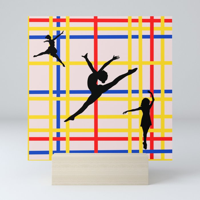 Dancing like Piet Mondrian - New York City I. Red, yellow, and Blue lines on the light pink background Mini Art Print