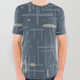 Mid-Century Modern Kinetikos Pattern Deep Neutral Blue Gray Taupe All Over Graphic Tee