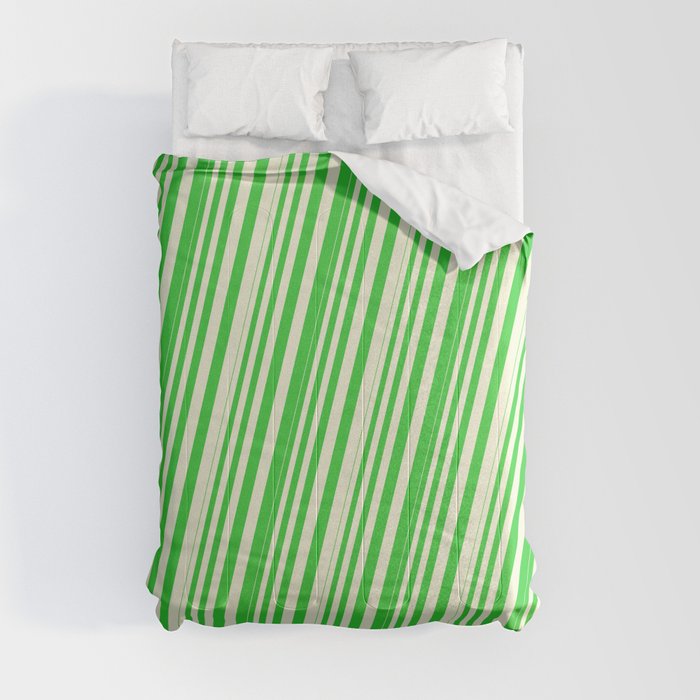 Beige & Lime Green Colored Lined Pattern Comforter