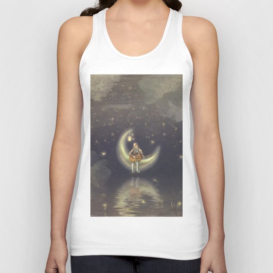 Story about boy who play guitar on moon Unisex Tank Top