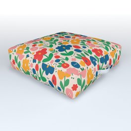 Retro Floral Realness Outdoor Floor Cushion | Digital, Cute, Floral, Flowers, Granny, Vintage, Pattern, Stencil, Kitsch, Illustration 