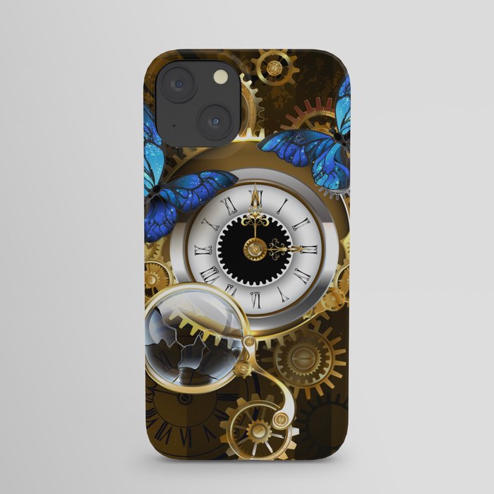 Silver Watches with Blue Butterflies ( Steampunk ) iPhone Case