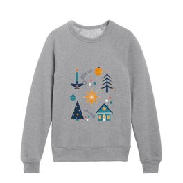 Scandi Christmas - blue and orange palette Kids Crewneck