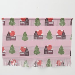 Cute House And Christmas Tree Print Purple Pattern Wall Hanging
