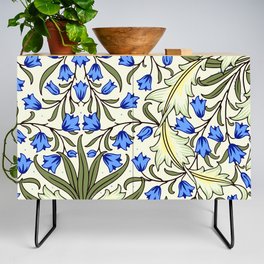  Modern William Morris Blue Floral Leaves Pattern  Credenza