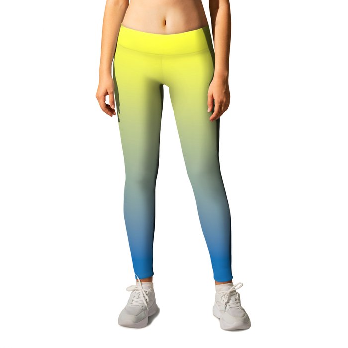 Bright Sunshine Yellow to Biscayne Bay Blue Ombre Shade Color Fade Leggings