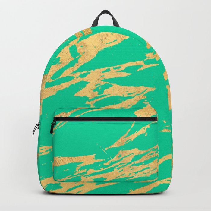 Gold Bright Teal Marble Stone Modern Pattern Backpack