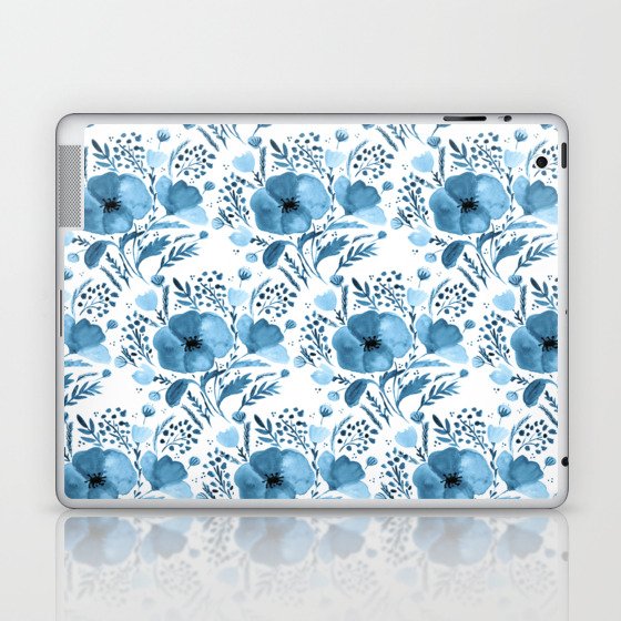 Flower bouquet with poppies - blue Laptop & iPad Skin