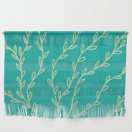 Green on Blue Tree Branch Leaves Wall Hanging