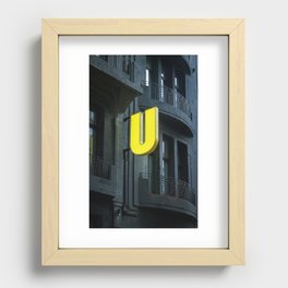 U; yellow sign black contrast funny travelphotography wall light fluo filmphotography artprint Recessed Framed Print