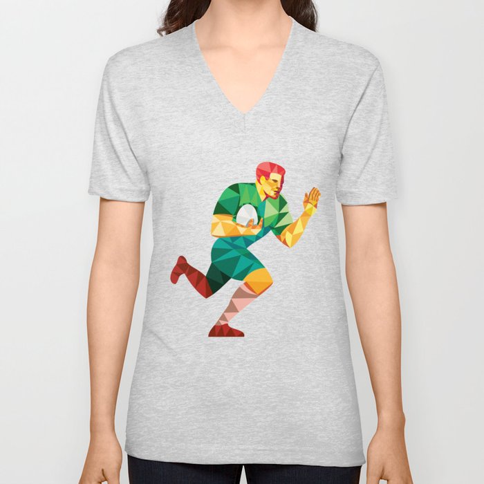 Rugby Player Fend Off Low Polygon V Neck T Shirt