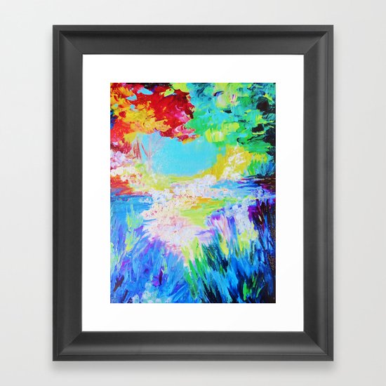 IN DREAMS - Gorgeous Bold Colors, Abstract Acrylic Idyllic Forest Landscape Secret Garden Painting Framed Art Print