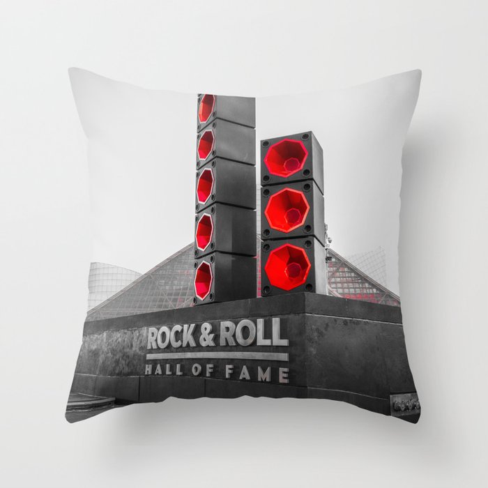 Cleveland Ohio Rock And Roll Hall Of Fame Black White Red Throw Pillow