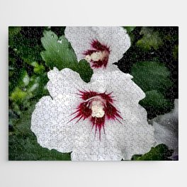 White Hibiscus garden after the rain Jigsaw Puzzle