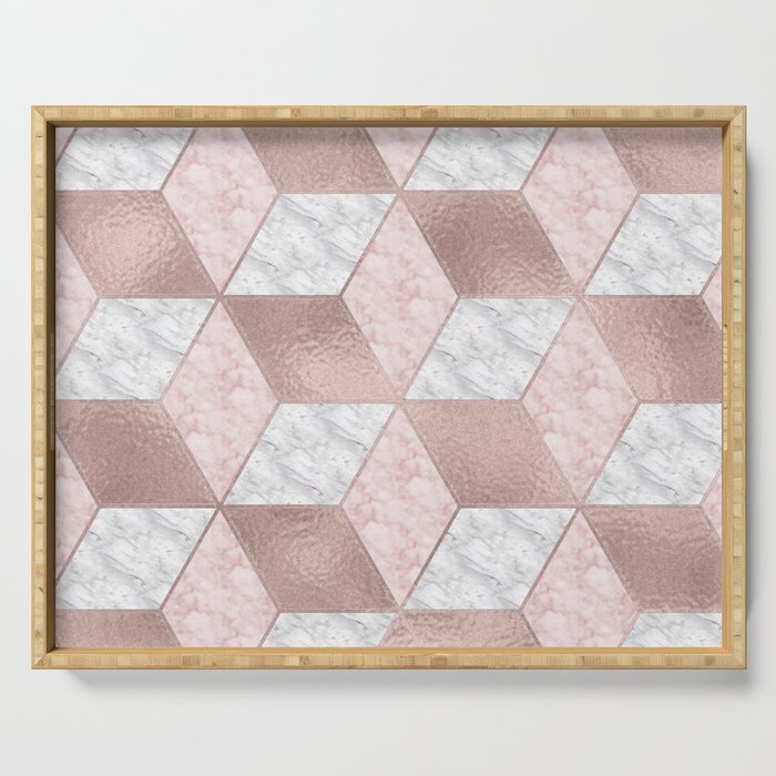 Dazzling marble geo - rose gold Serving Tray