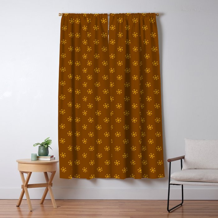 Amber Orange On Chocolate Brown Snowflakes Blackout Curtain By