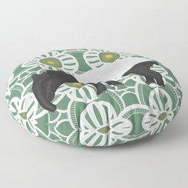 Malayan Tapir on retro pattern - green Floor Pillow