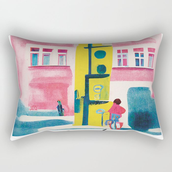 Berlin Street Light Pink Yellow Gouache Travel Poster Retro Rectangular Pillow