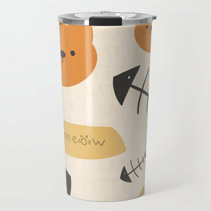 cat, fish bones and pet bowl illustration pattern. food for pets Travel Mug