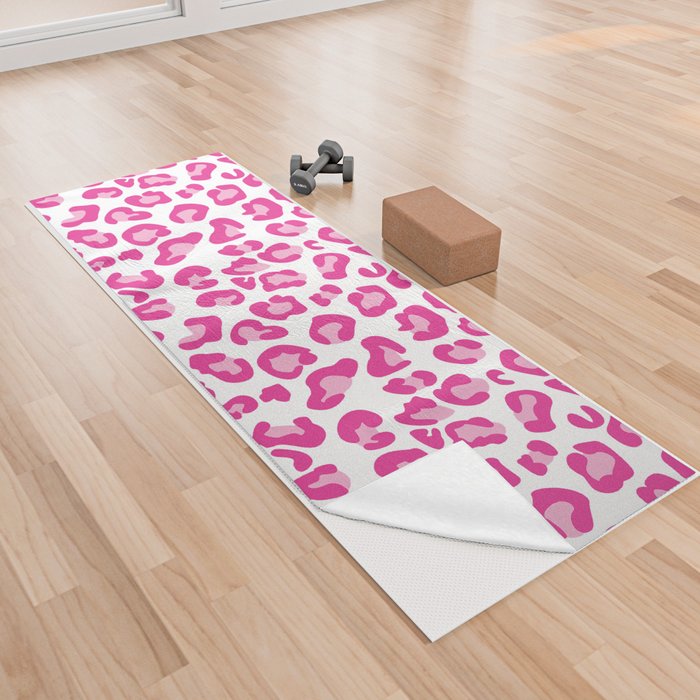 Leopard-Pinks on White Yoga Towel