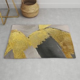 Abstract monochrome colors with gold brushstrokes Rug