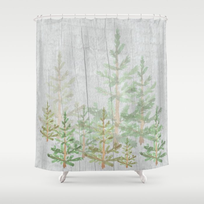 Pine forest on weathered wood Shower Curtain