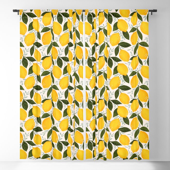 Mediterranean Summer Lemons Pattern Blackout Curtain