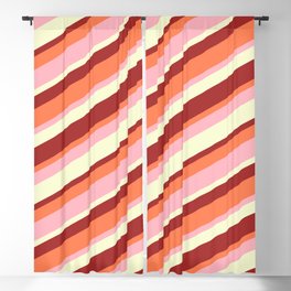 [ Thumbnail: Light Yellow, Brown, Coral & Light Pink Colored Stripes/Lines Pattern Blackout Curtain ]