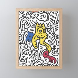 Hand Drawn Graffiti Art With Monsters in Black and White and Color Framed Mini Art Print