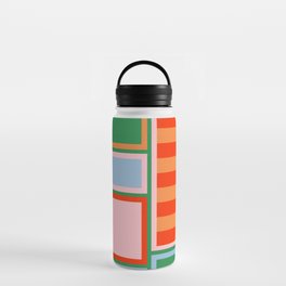 Striped Modular Bold & Colorful Geometric Pattern in Orange Green Light Blue Pink Water Bottle