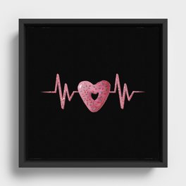 Heartbeat line with cute pink heart shaped donut illustration Framed Canvas