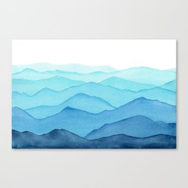 blue watercolor mountains Canvas Print
