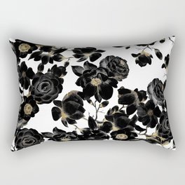Modern Elegant Black White and Gold Floral Pattern Rectangular Pillow
