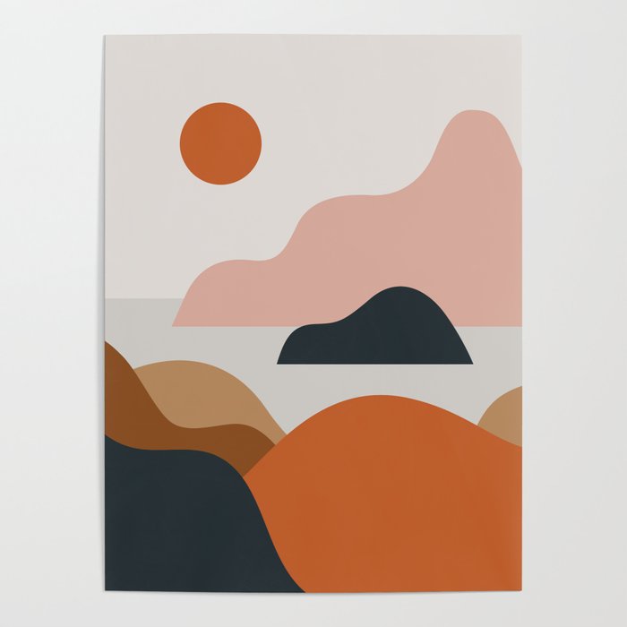 Abstract retro mountain landscape view Poster