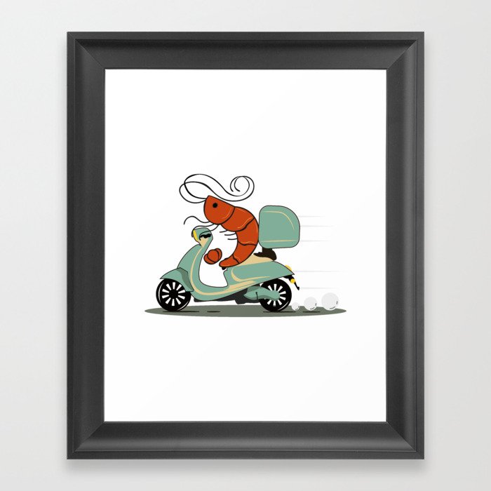 Shrimp on a retro moped Framed Art Print