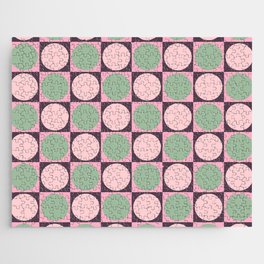 Colorful Dotted Checkered Retro Polka Dot Checkerboard Checked Dots Pattern Jigsaw Puzzle