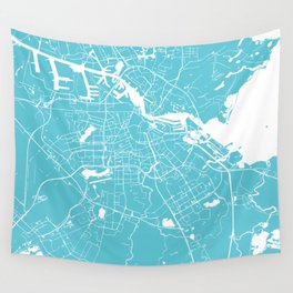 Amsterdam Turquoise on White Street Map Wall Tapestry