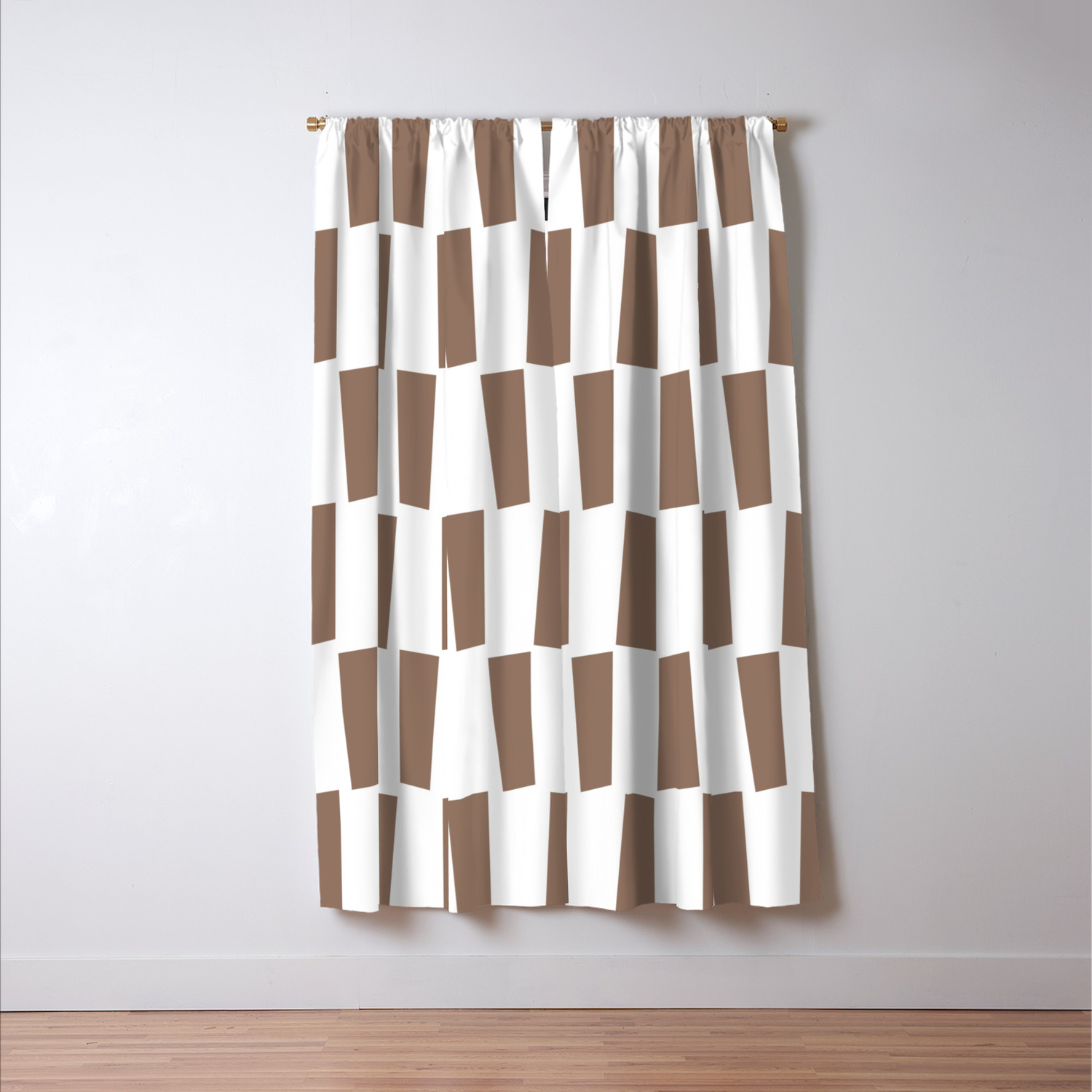 Dark Beige And White Abstract Shapes Pattern Blackout Curtain By