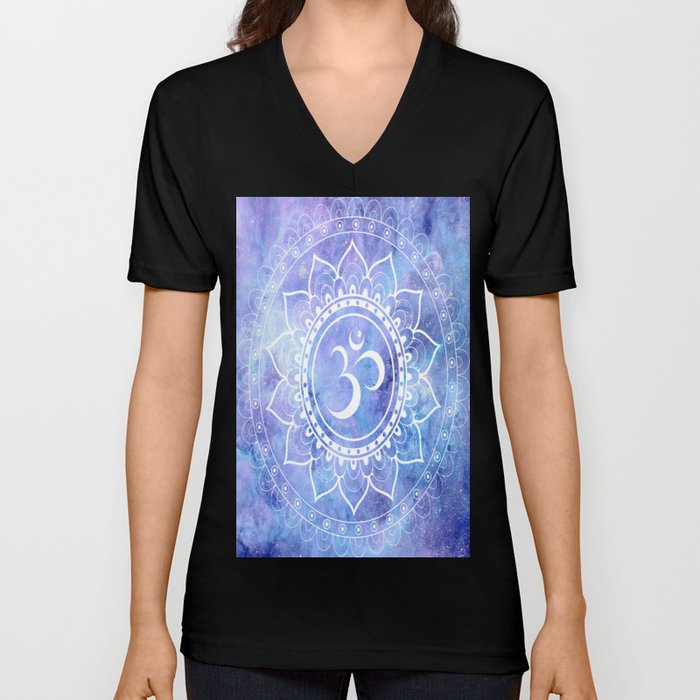 Om Mandala Lavender Periwinkle Blue Galaxy Space V Neck T Shirt
