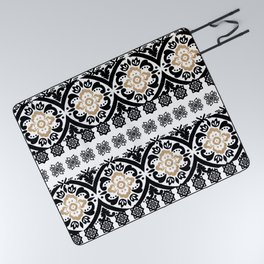 Black white faux gold glitter hand painted floral aztec Picnic Blanket