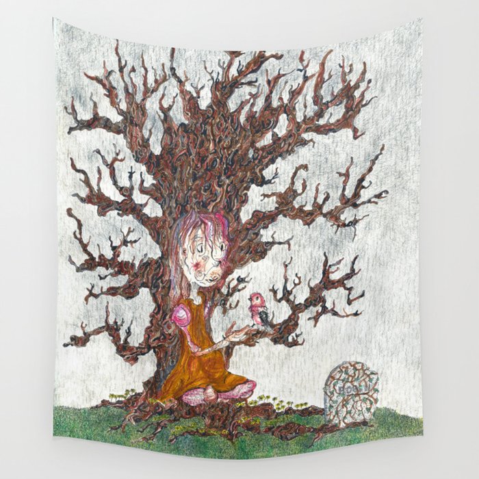 Robin in the Rain Wall Tapestry