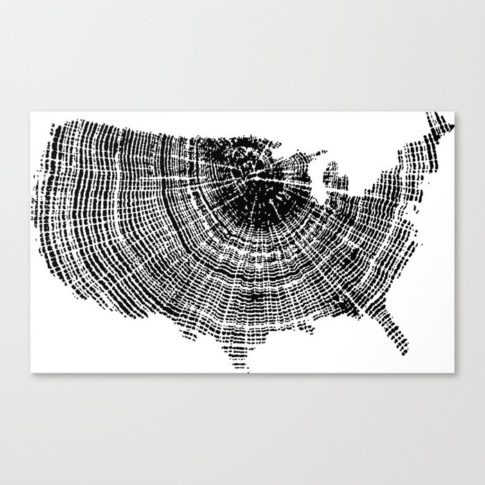United States Print, Tree ring print, Tree rings, US map, Wood grain Canvas Print