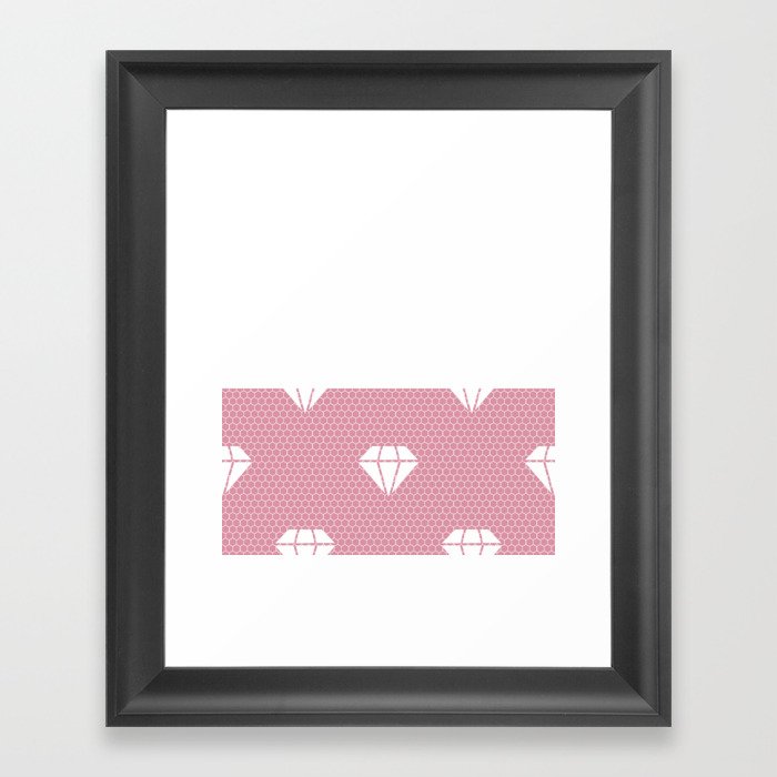 White Diamond Lace Horizontal Split on Blush Pink Framed Art Print
